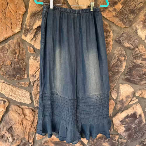 Orbit Denim Ruffle Pants Pants Bloomers Jaded Gypsy Stretchy Waist