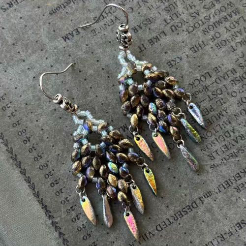 Etched Bronze Woven Treasures Earrings Artisan Made in the USA Per Pair