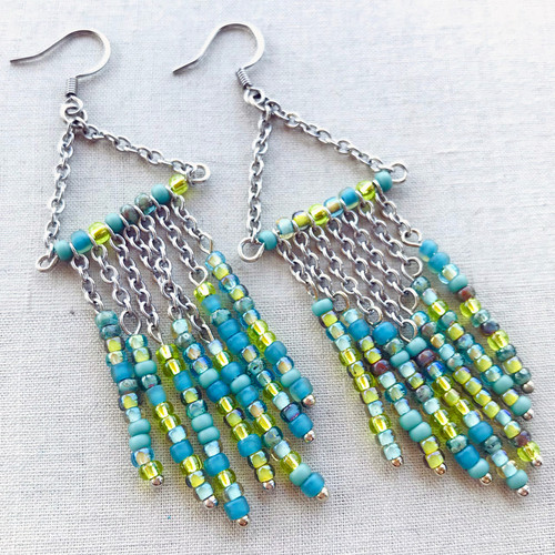 Peridot Eclectic Fringe Chandelier Earrings Artisan Made in the USA Per Pair