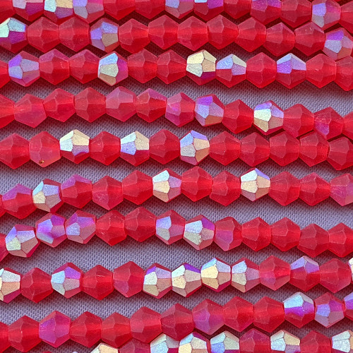 Matte Red AB 4mm Faceted Bicone Chinese Crystal Glass Beads Per Strand