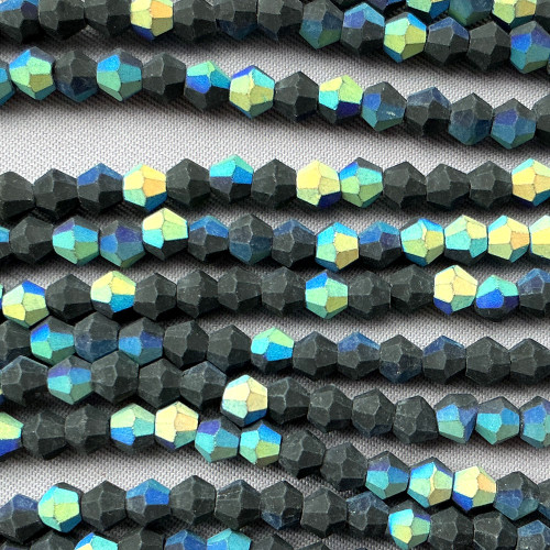 Matte Jet AB 4mm Faceted Bicone Chinese Crystal Glass Beads Per Strand