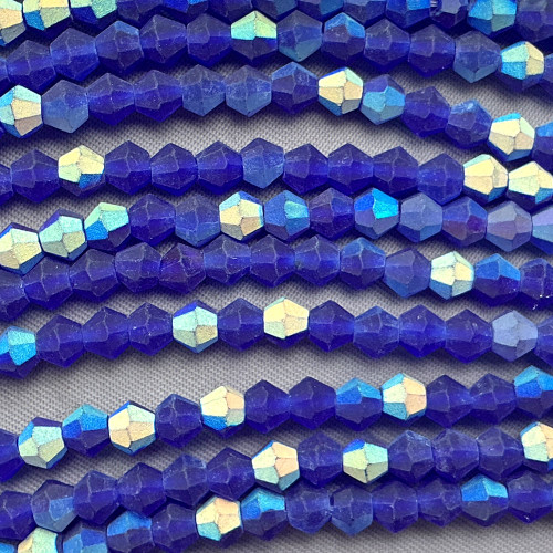 Matte Cobalt AB 4mm Faceted Bicone Chinese Crystal Glass Beads Per Strand