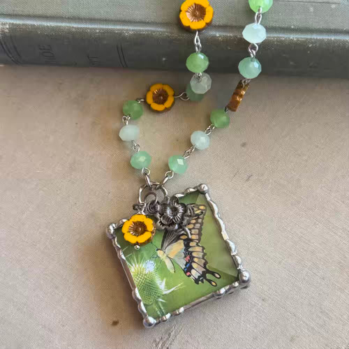 Without Change There Would Be No Butterflies Soldered Necklace Beaded Chain Artisan Made Per Pc