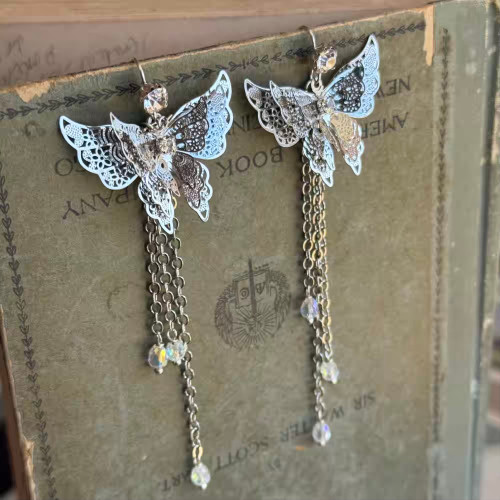 Angel Butterfly Filigree Dangle Earrings Artisan Made in the USA Per Pair