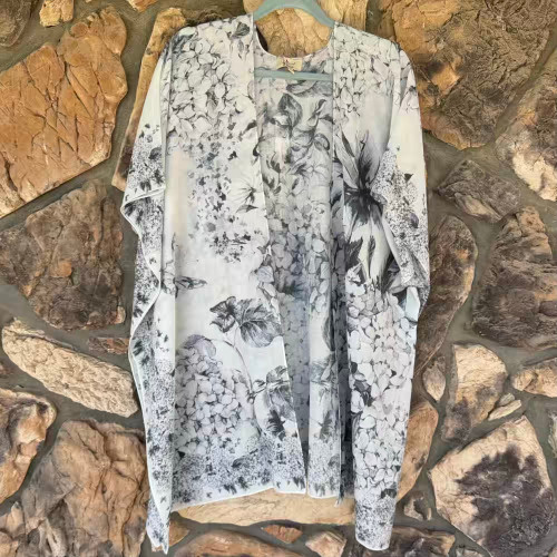Gray Hydrangea Shawl Short Kimono Shawl All Cotton JC Sunny One Size