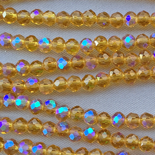 Khaki Aurora 4x3mm Faceted Rondelle Chinese Crystal Glass Beads Per Strand