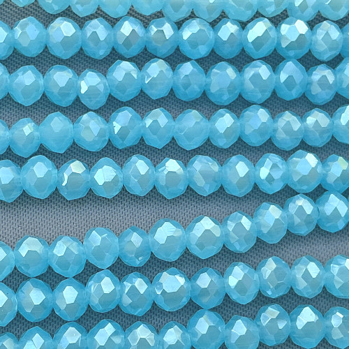 River Blue Satin 4x3mm Faceted Rondelle Chinese Crystal Glass Beads Per Strand