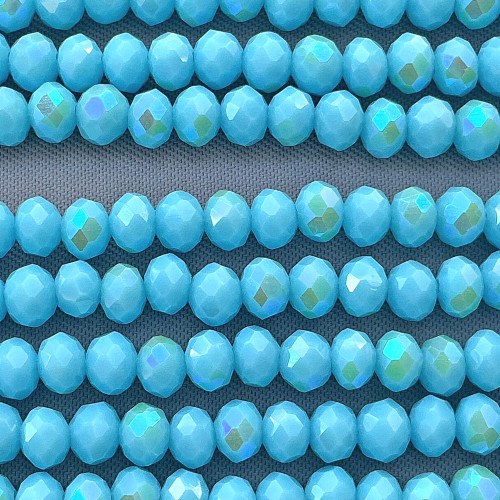 Sky Blue Glitter 4x3mm Faceted Rondelle Chinese Crystal Glass Beads Per Strand