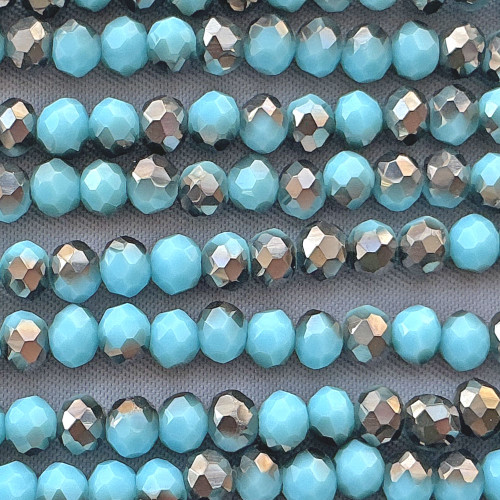 Sky Blue Gunmetal 4x3mm Faceted Rondelle Chinese Crystal Glass Beads Per Strand