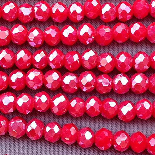 Red Poppies Satin 4x3mm Faceted Rondelle Chinese Crystal Glass Beads Per Strand