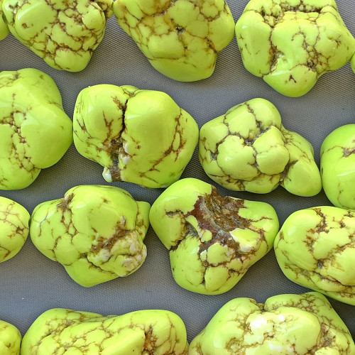 Dyed Apple Green Magnesite 35-25mm Nugget Semi-Precious Stone Beads Per Strand