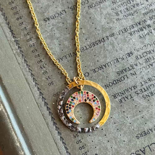 Gold Crescent Bohemian Choker Minimal Necklace Artisan Made Chain 16" Per Pc