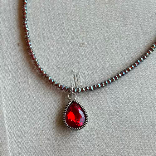 Tears of the Ruby Moon Choker Minimal Necklace Artisan Made Crystal 12" Per Pc