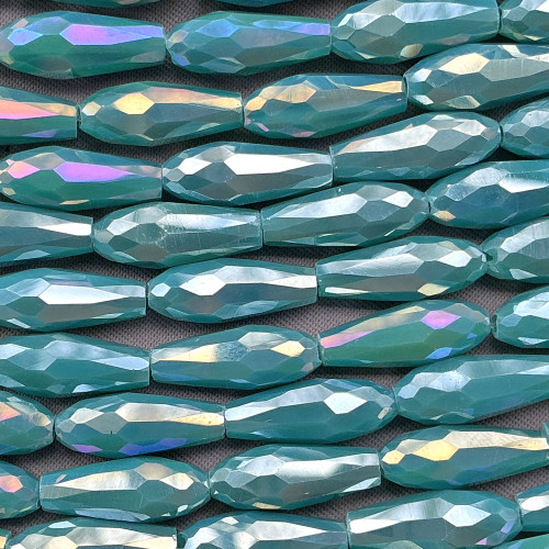 Opaque Indicolite AB Faceted Teardrop Crystal Chinese Glass 15x6mm Beads Per Strand
