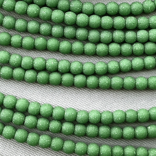 Frosted Pine Green 3mm Round Ball Sea Glass Beads per Strand