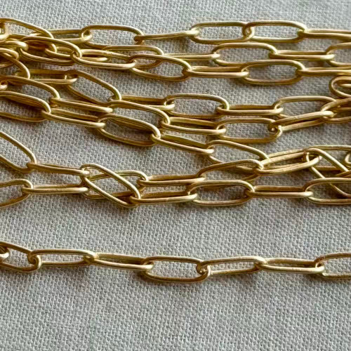 7.5x3mm Paperclip Cable Chain Soldered Satin Hamilton Gold Plated Per Foot
