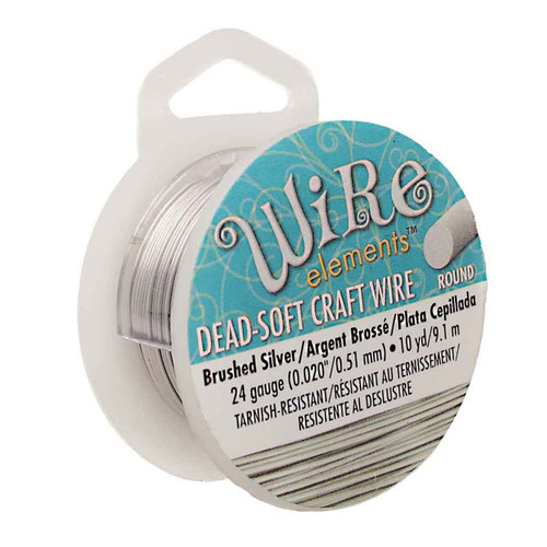 24ga Brushed Silver Craft Wire Elements Round Dead Soft Tarnish Resistant 10 Yard Spool
