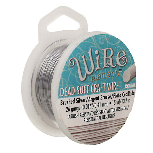 26ga Brushed Silver Craft Wire Elements Round Dead Soft Tarnish Resistant 15 Yard Spool