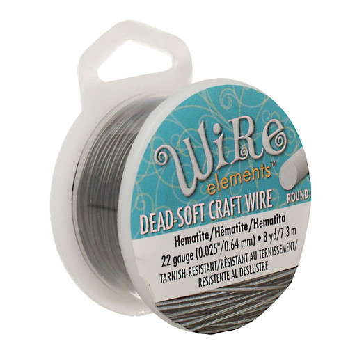 22ga Hematite Craft Wire Elements Round Dead Soft Tarnish Resistant 8 Yard Spool