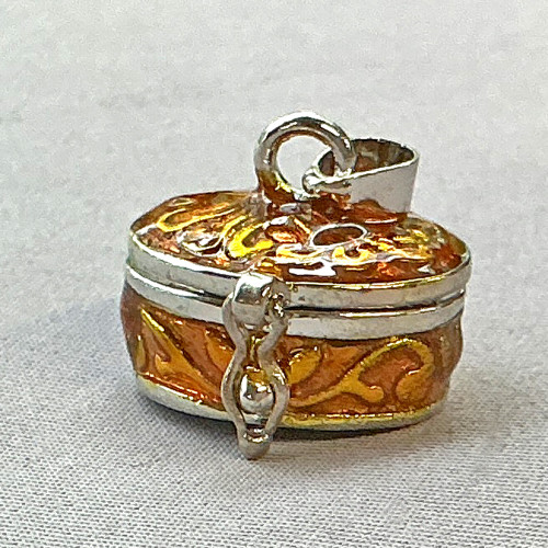 Floral Oval Copper Enamel Prayer Box Memory Locket Pendants 15x19mm Antique Silver Plated Alloy Q2 Per Pkg