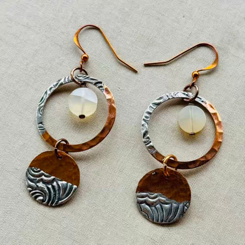 Disc Molten Metal Mix Copper Earrings Artisan Made in the USA Per Pair