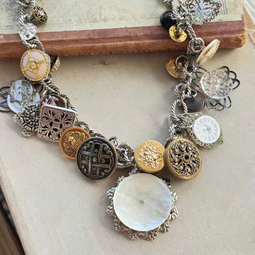 Steampunk Buttons Necklace Chain Artisan Made in the USA Per Pc
