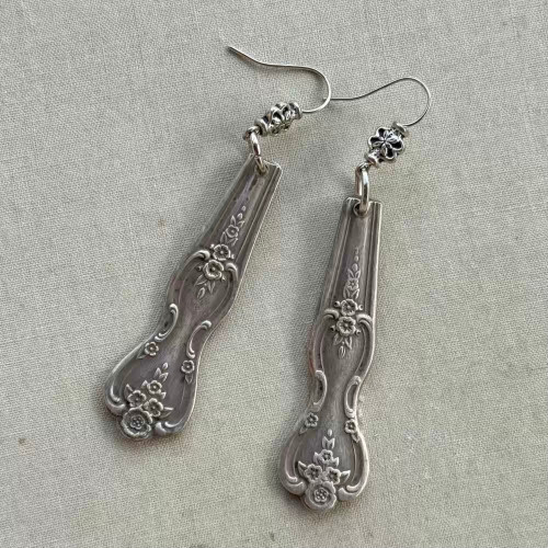 Vintage Spoon Handle Hand Forged Metal Worked Earrings Artisan Made in the USA Per Pair