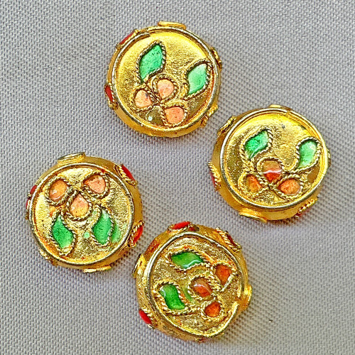 Gold Trillium Flower Cloisonne Enamel Coin Beads 12mm Gold Plated Alloy Q6 Per Pkg