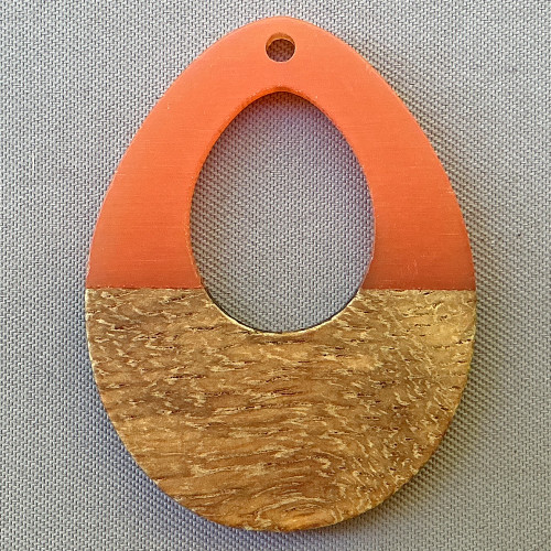 Orange 38x28mm Resin Walnut Wood Teardrop Pendants Q2 Per Pkg