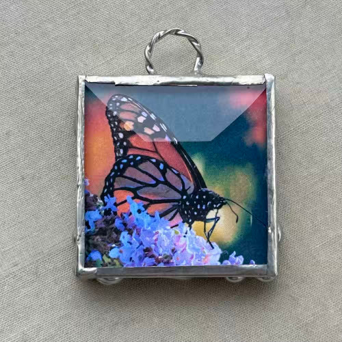 Monarch Butterflies Without Change Pendant Artisan Soldered Tinwork 50x40mm Per Pc