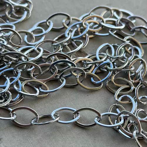 12x8mm Flat Oval Chain Soldered Platinum Plated Brass Per Foot