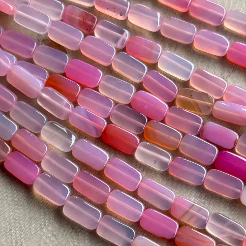14x8mm Pink Banded Agate Smooth Rectangle Semi Precious Stone Beads Per Strand