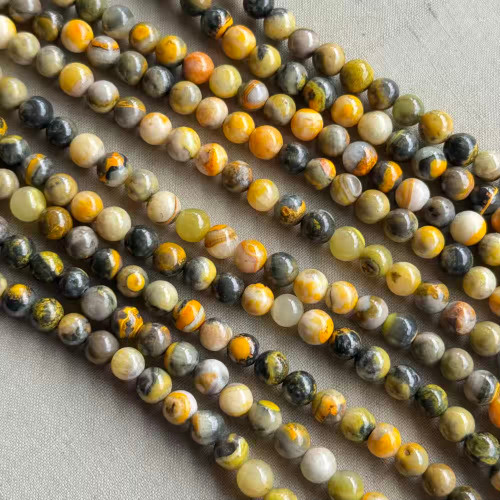 6mm Bumblebee Jasper Smooth Round Ball Semi Precious Stone Beads Per Strand