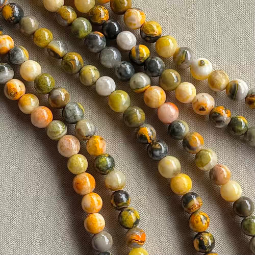 5mm Bumblebee Jasper Smooth Round Ball Semi Precious Stone Beads Per Strand