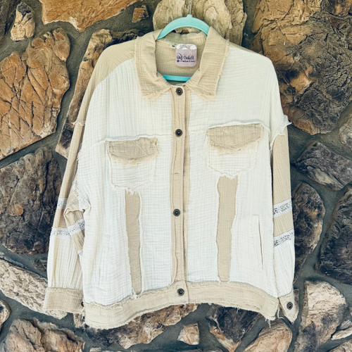 Cream Oatmeal Oversized Shacket Button Down Light Jacket POL