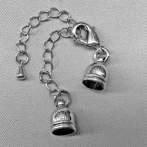 5mm Bell Glue On Leather Cord Ends with Lobster Claw Clasp and Extender Chain Antique Silver Plated Alloy Q6 Per Pkg
