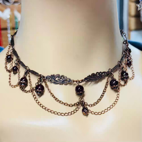 Garnet Filigree Necklace Antique Copper Artisan Made Per Pc