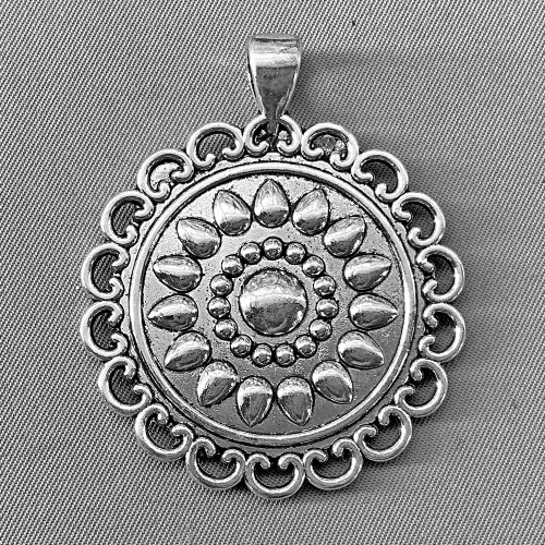 Boho Round Cabochon Memory Tray Pendants 48.5x40mm Antique Silver Plated Alloy Q4 Per Pkg