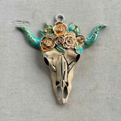 Laramie Boho Steer Skull Pendant Artisan Cow Longhorn Flower Crown Per Pc