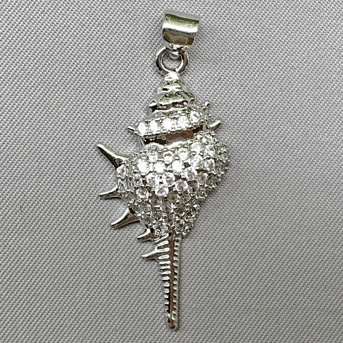 Micro Pave CZ Venus Comb Conch Shell Charms 37x16mm Platinum Plated Brass Q1 Per Pkg