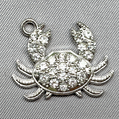Crystal Rhinestone Crab Charms 18x22mm Platinum Plated Alloy Q10 Per Pkg