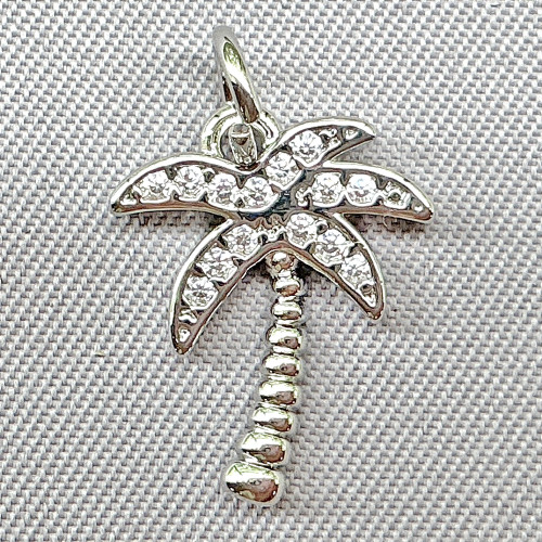 Micro Pave CZ Palm Tree Charms 18x12mm Platinum Plated Brass Q4 Per Pkg