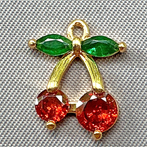 Micro Pave CZ Cherry Fruit Charms 15x12mm 18kt Gold Plated Brass Q2 Per Pkg