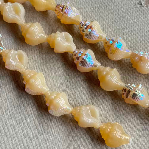 15x12mm Conch Seashell Beads Czech Glass Honey Opal AB 8Pcs Per Strand