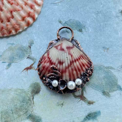 40x33mm Electroformed Seashell Pendant Scallop Artisan Copper Per Pc