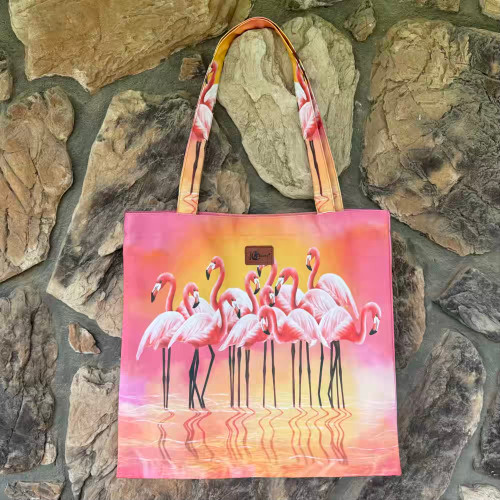 Fabulous Flamingos Canvas Tote Shoulder Bag JC Sunny