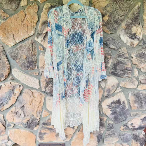 We The People Red White Blue USA Americana Ruffle Kimono Origami