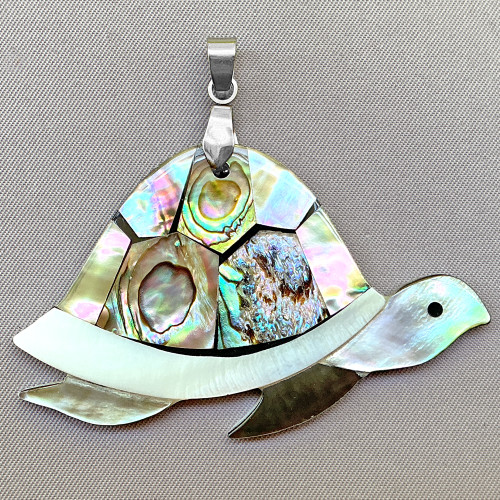 Freshwater Black Lip and Paua Shell Pearl Sea Turtle 46x56mm Pendants Platinum Plated Brass Bail Q1 Per Pkg