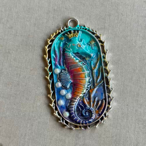 Caspian Seahorse Pendant Crowned Artisan Patina Hand Painted Per Pc