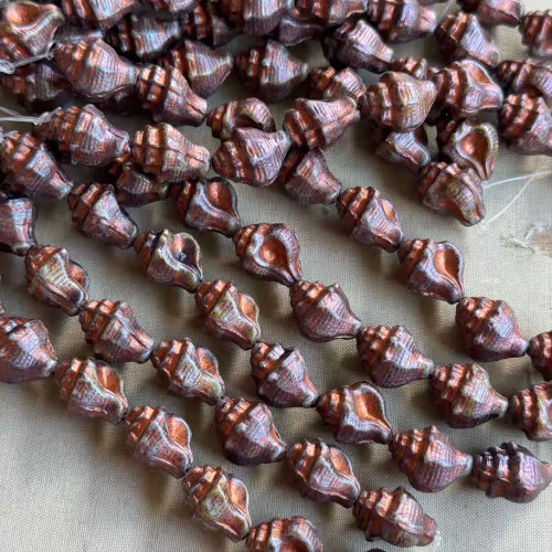 15x12mm Conch Seashell Beads Czech Glass Nebula Copper Wash 8Pcs Per Strand